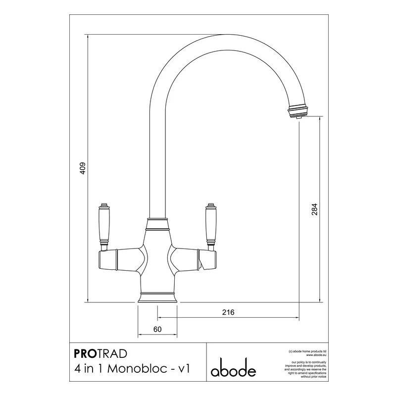 Abode ProTrad 4 IN 1 Monobloc Kitchen Tap Brushed Nickel 5 Abode ProTrad 4 IN 1 Monobloc Kitchen Tap Brushed Nickel - Image 5