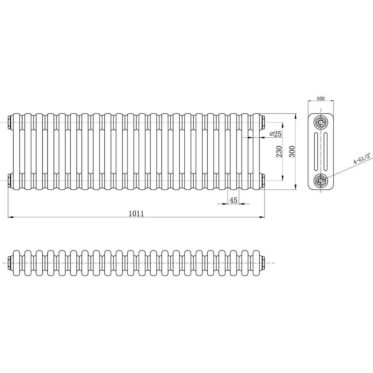 Bayswater Nelson Triple Radiator 1011 X 300mm 2 Bayswater Nelson Triple Radiator 1011 X 300mm - Image 2
