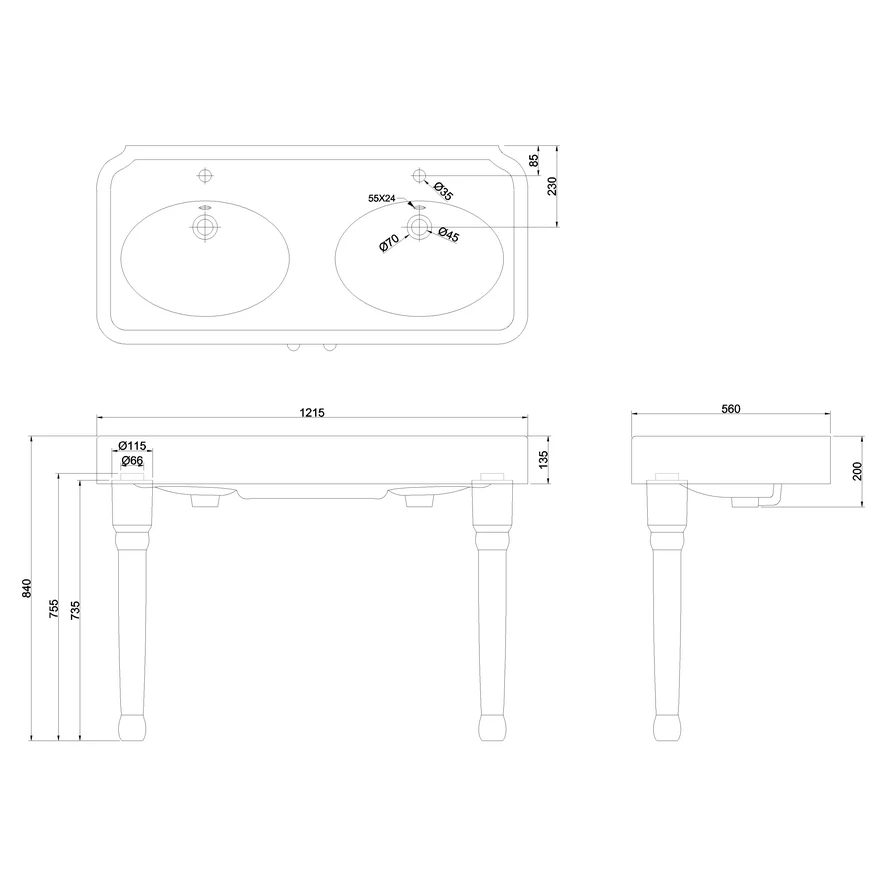 Burlington Arcade 1200mm 1 Taphole Basin & Ceramic Console Legs 2 Burlington Arcade 1200mm 1 Taphole Basin & Ceramic Console Legs - Image 2