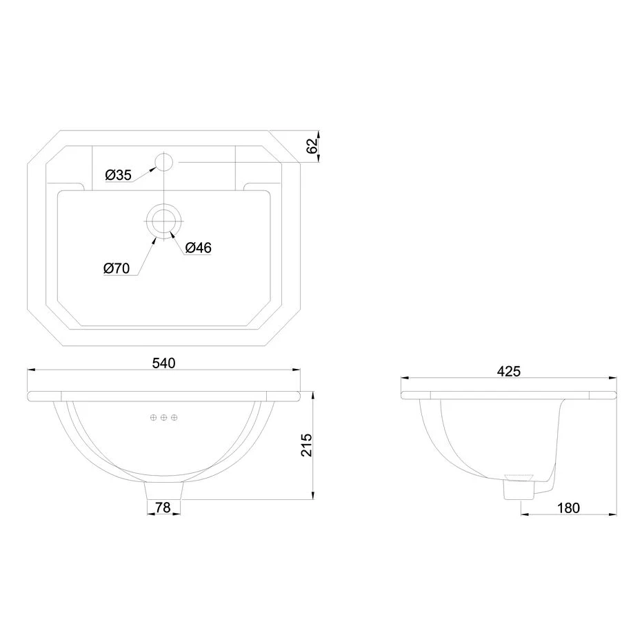 Burlington Inset Basin 54cm 1 Tap Hole 2 Burlington Inset Basin 54cm 1 Tap Hole - Image 2