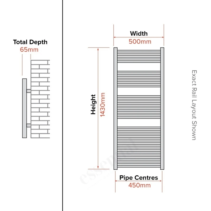 Essential Standard Towel Warmer Straight 1430x500mm Chrome 3 Essential Standard Towel Warmer Straight 1430x500mm Chrome - Image 3
