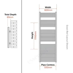 Essential Standard Towel Warmer Straight 1700x600mm Chrome -Home Bathroom essential 148227 3