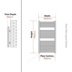 Essential Standard Towel Warmer Curved 1110x500mm Chrome 5 Essential Standard Towel Warmer Curved 1110x500mm Chrome -Home Bathroom essential 148229 3