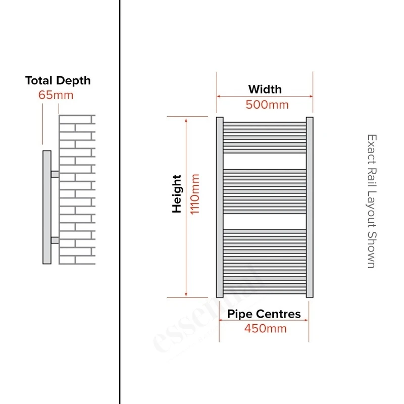 Essential Standard Towel Warmer Curved 1110x500mm Chrome 3 Essential Standard Towel Warmer Curved 1110x500mm Chrome - Image 3