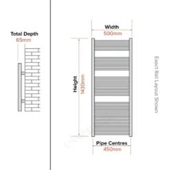 Essential Standard Towel Warmer Curved 1430x500mm Chrome -Home Bathroom essential 148230 3