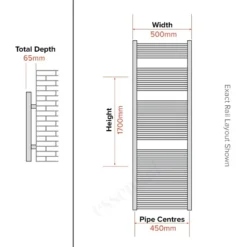 Essential Standard Towel Warmer Curved 1700x500mm Chrome -Home Bathroom essential 148231 3