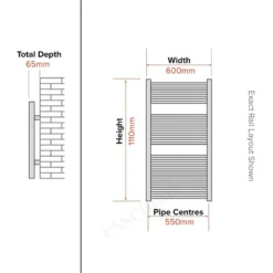 Essential Standard Towel Warmer Curved 1110x600mm Chrome 5 Essential Standard Towel Warmer Curved 1110x600mm Chrome -Home Bathroom essential 148233 3