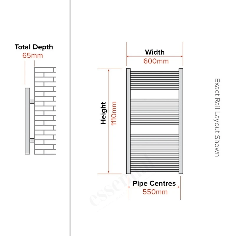 Essential Standard Towel Warmer Curved 1110x600mm Chrome 3 Essential Standard Towel Warmer Curved 1110x600mm Chrome - Image 3