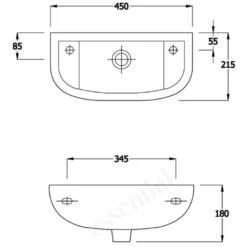 Essential Lily Handrinse Basin Only Right 450mm 1 Tap Hole White -Home Bathroom essential ec1011 3