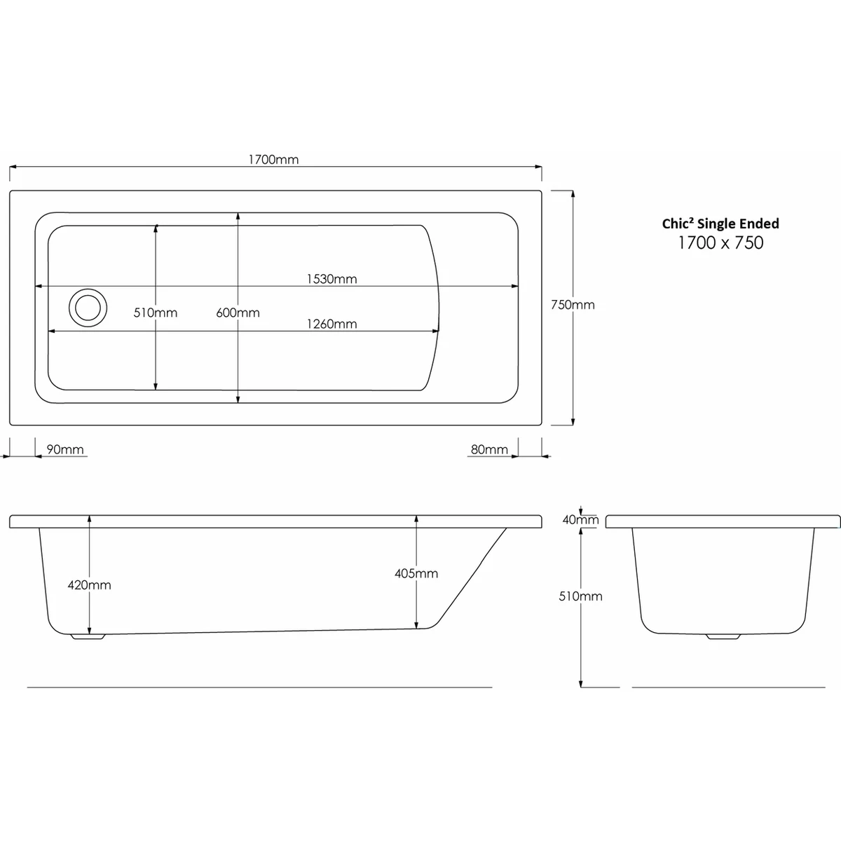 Frontline Aquabathe Chic2 1700 X 750mm Bath 2 Frontline Aquabathe Chic2 1700 X 750mm Bath - Image 2