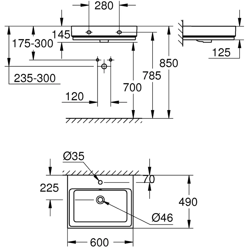 Grohe Cube Ceramic 60cm Wall Hung Wash Basin 39473 PureGuard 2 Grohe Cube Ceramic 60cm Wall Hung Wash Basin 39473 PureGuard - Image 2