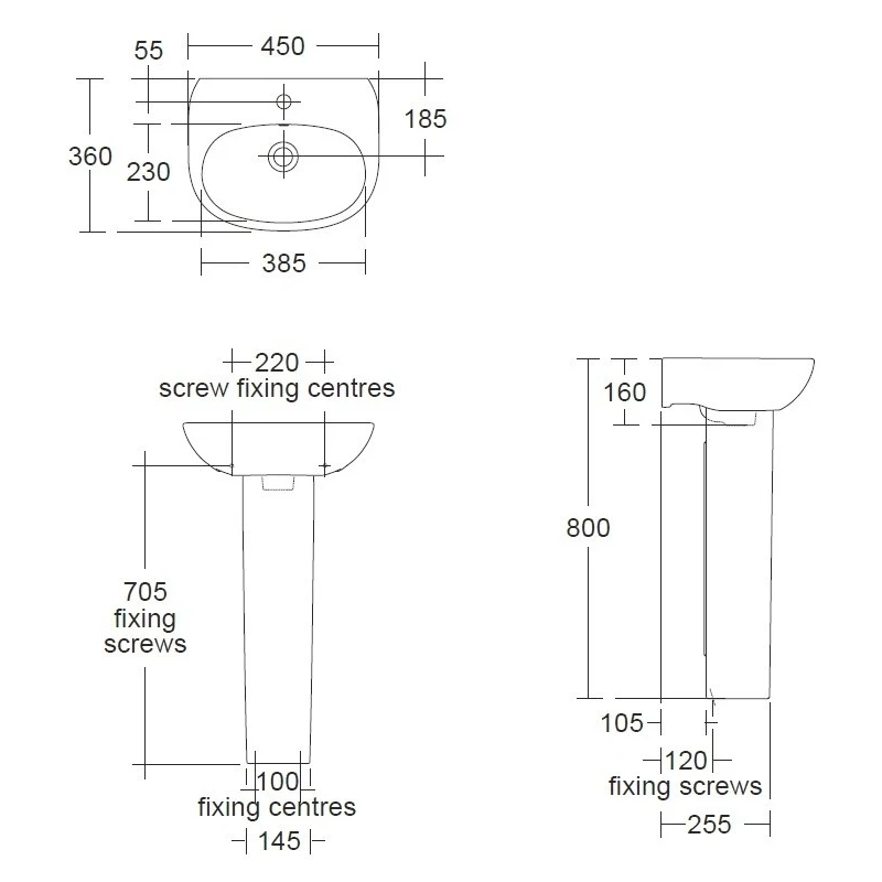 Ideal Standard Tesi 450mm 1 Taphole Cloakroom Basin & Full Pedestal 6 Ideal Standard Tesi 450mm 1 Taphole Cloakroom Basin & Full Pedestal - Image 6