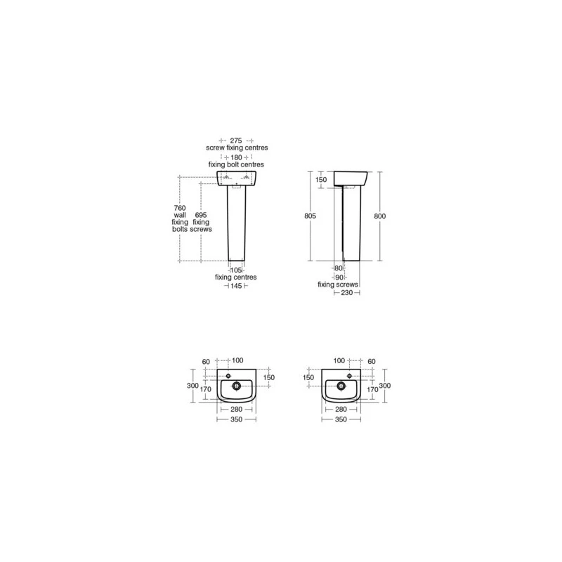 Ideal Standard Tempo 35cm Handrinse Basin 1 Right Taphole T0597 2 Ideal Standard Tempo 35cm Handrinse Basin 1 Right Taphole T0597 - Image 2