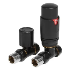 Iona Round Thermostatic Black Radiator Valves Straight