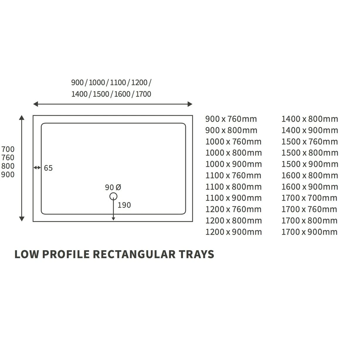 Refresh 40mm Low Profile 1700x760mm Rectangular Tray & Waste 2 Refresh 40mm Low Profile 1700x760mm Rectangular Tray & Waste - Image 2
