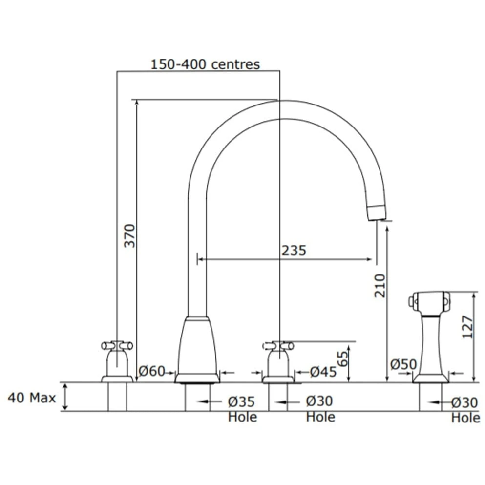 Perrin & Rowe Callisto Crosshead 3 Hole C Spout Sink Mixer Tap Nickel 2 Perrin & Rowe Callisto Crosshead 3 Hole C Spout Sink Mixer Tap Nickel - Image 2