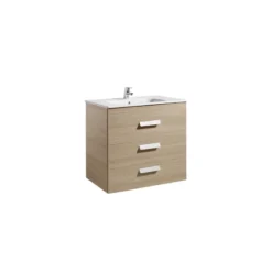 Roca Debba 800mm Base Unit With 3 Drawers & Square Basin Textured Oak