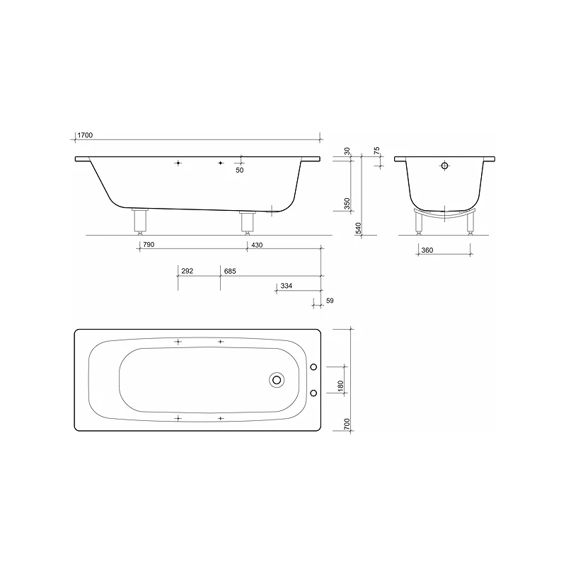 Twyford Celtic Bath 1700×7002 Tap Plain No Grips With Legs 2 Twyford Celtic Bath 1700×7002 Tap Plain No Grips With Legs - Image 2